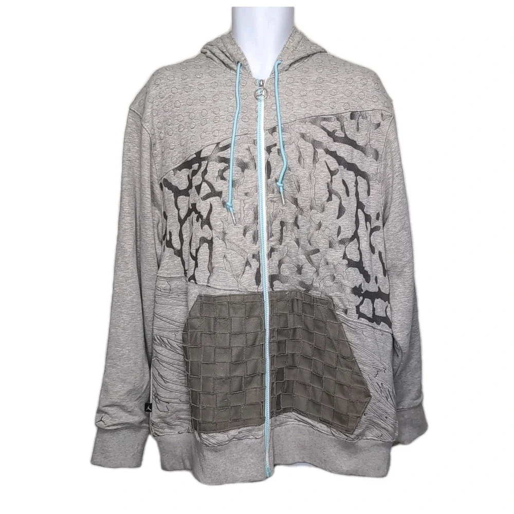2008‎ Nike Air Jordan Full Zip Hoodie Mens XXL Gray Elephant Print Multi Pattern